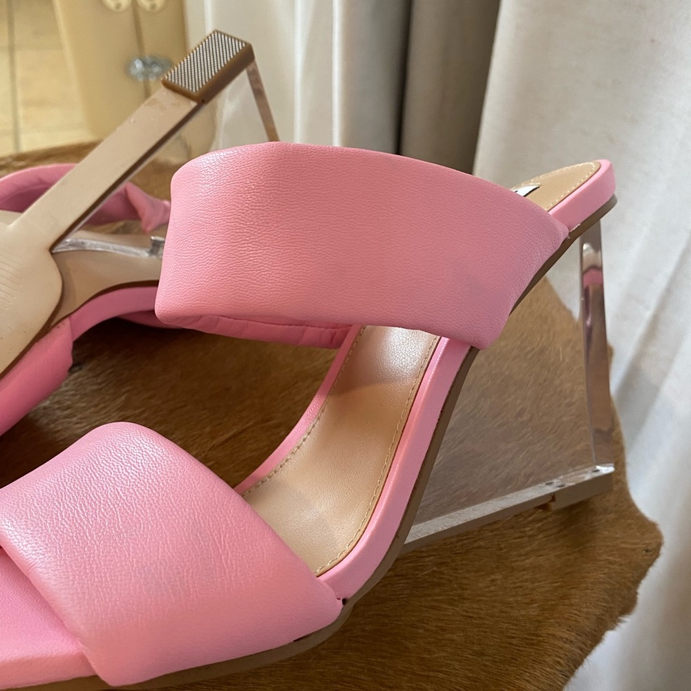Steve Madden Isa Pink Clear Lucite Wedge Sandals Open Toe Transparent Heel 7.5 - Picture 14 of 14